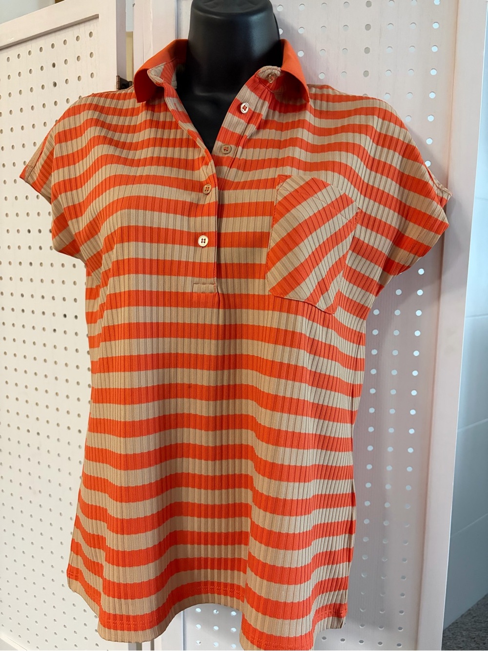 U.S. Polo Assn. Orange and Khaki Striped Button-Down Polo Top
